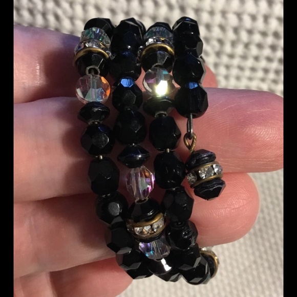 Vintage~Black & Clear Crystals Bracelet with Rhinestone Rondel Spacers - Picture 1 of 5